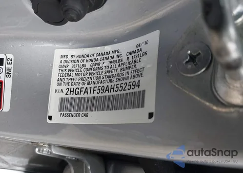 2010 Honda Civic Lx from USA, damaged, VIN 2HGFA1F59AH552594